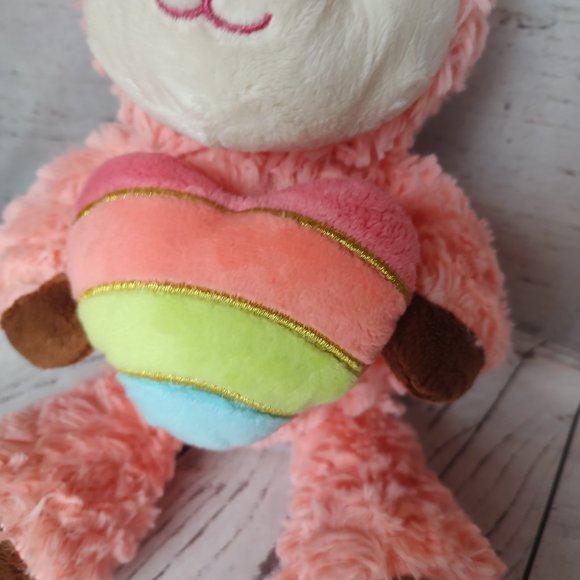 Pink Alpaca Plush Llama w Heart Stuffed Animal Animal Adventure Valentine - Picture 3 of 7